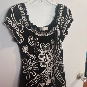 Lauren Michelle Black and White Ruffled Cap Sleeve Blouse